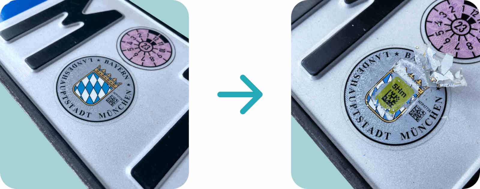 Foto und Kennzeichnung von der freigelegten PIN eines Kennzeichens für i-Kfz.