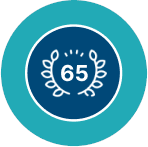 Icon einer 65 in einem Kranz auf blauem Hintergrund.